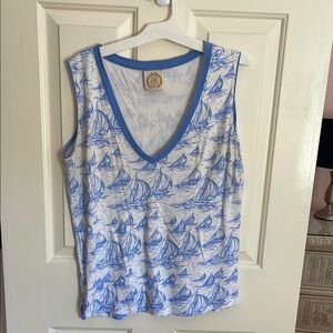 The Beaufort Bonnet Company Blue and White Sailboat Pajama Top